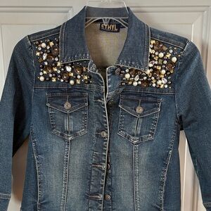 Embellished Denim Jacket 3/4 length sleeves